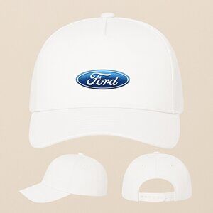 Ford Car Five Panel Twill Snapback Cap- White